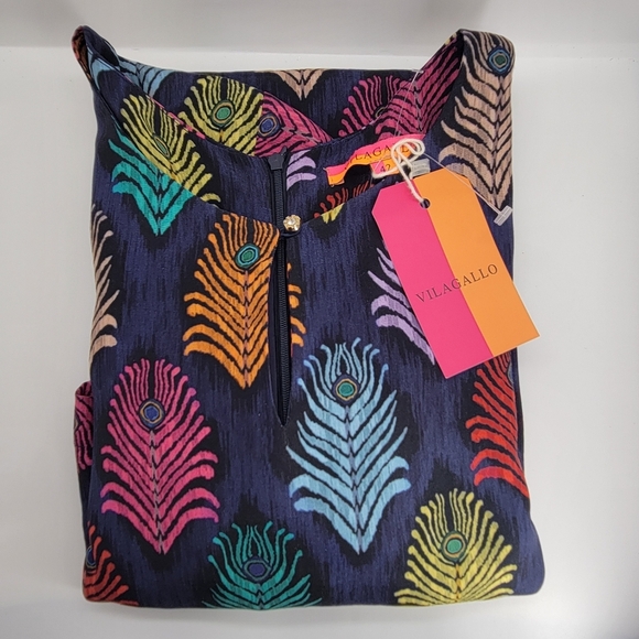 VILAGALLO Shirt Dress Sz 42 US Large Purple Tropical Print Made in Portugal Zip - Picture 11 of 11